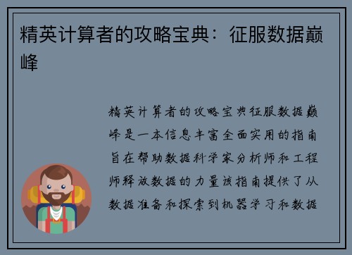 精英计算者的攻略宝典：征服数据巅峰